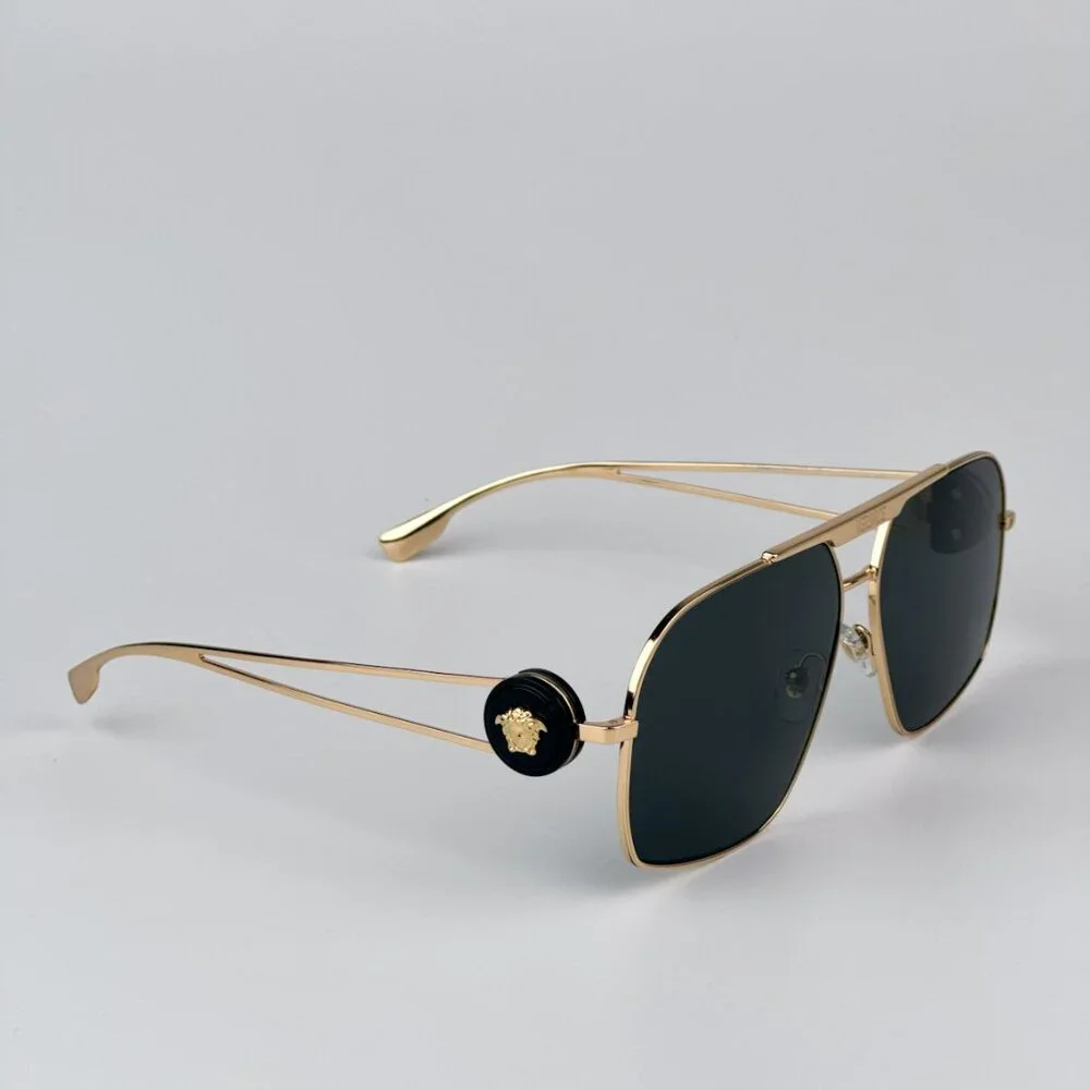 Versace VE2269 100287 BRAND NEW Sunglasses Gold Dark Grey Pilot Unisex